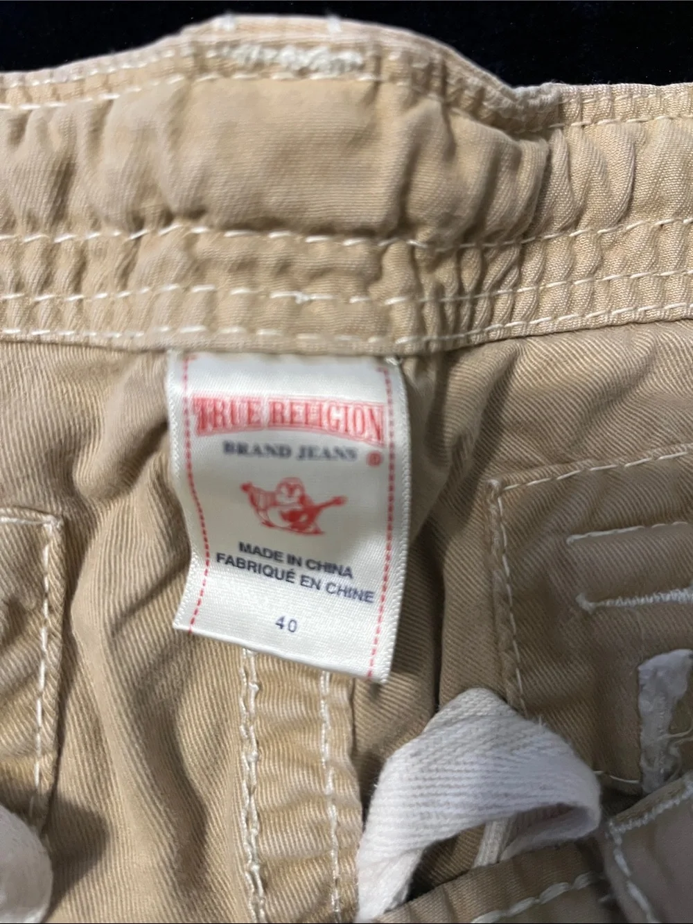 True Religion Men's Tan Cargo Shorts with Contrast Stitching